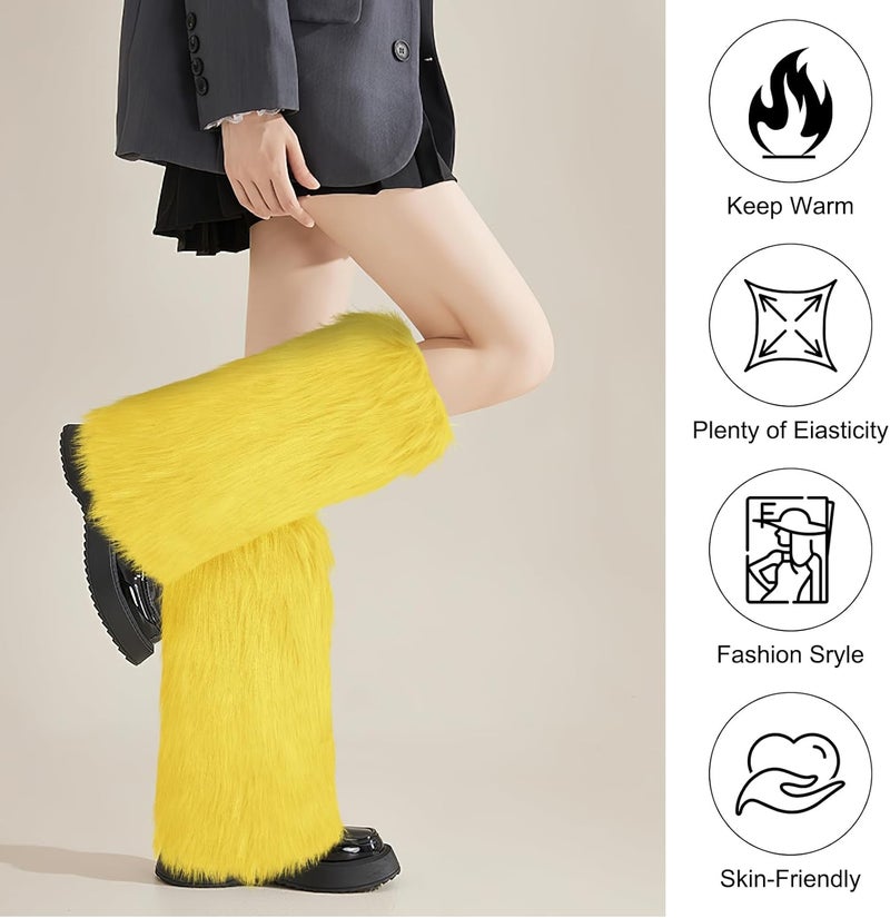 XEPST Faux Fur Fuzzy Leg Warmers Furry Boot Covers for Women, Warm Fuzzy Boot Cuff Boot Sleeves Leg Warmers for Party Costume - Image 3